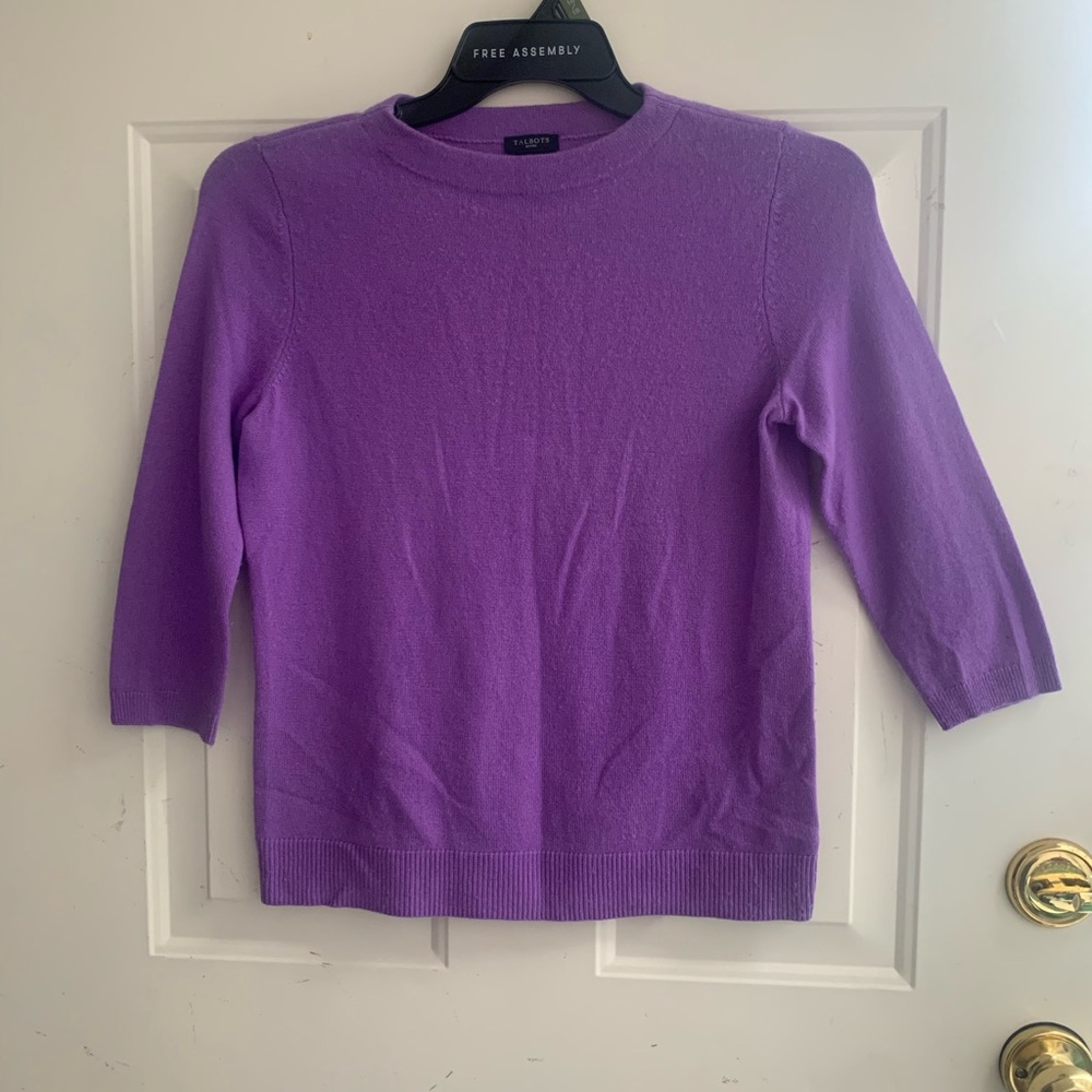 Talbots Pure Cashmere Lavender Crew Neck Sweater